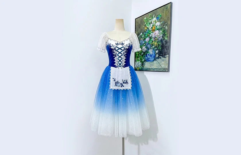 Blaues Ombre Giselle Peasant Ballett Langes Kleid | R1612