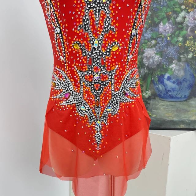Kunstturnen-Trikot mit orange-roten Strasssteinen | G0112