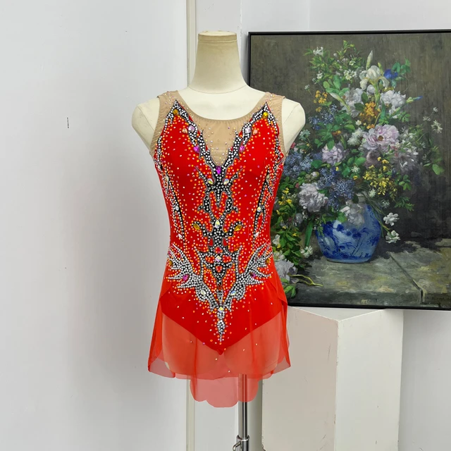 Kunstturnen-Trikot mit orange-roten Strasssteinen | G0112