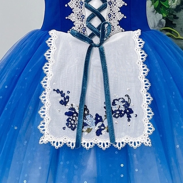 Blaues Ombre Giselle Peasant Ballett Langes Kleid | R1612