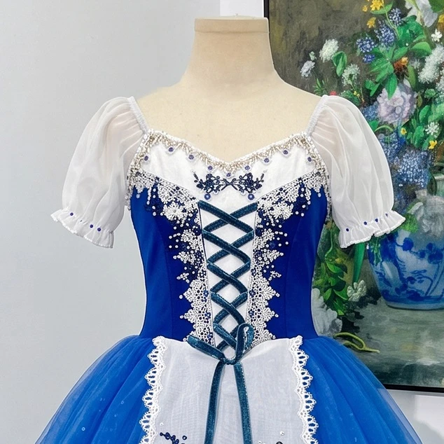 Blaues Ombre Giselle Peasant Ballett Langes Kleid | R1612