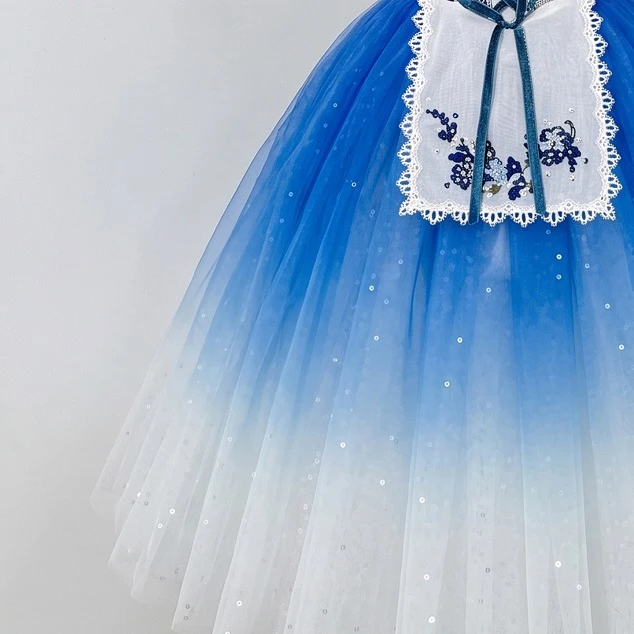 Blaues Ombre Giselle Peasant Ballett Langes Kleid | R1612
