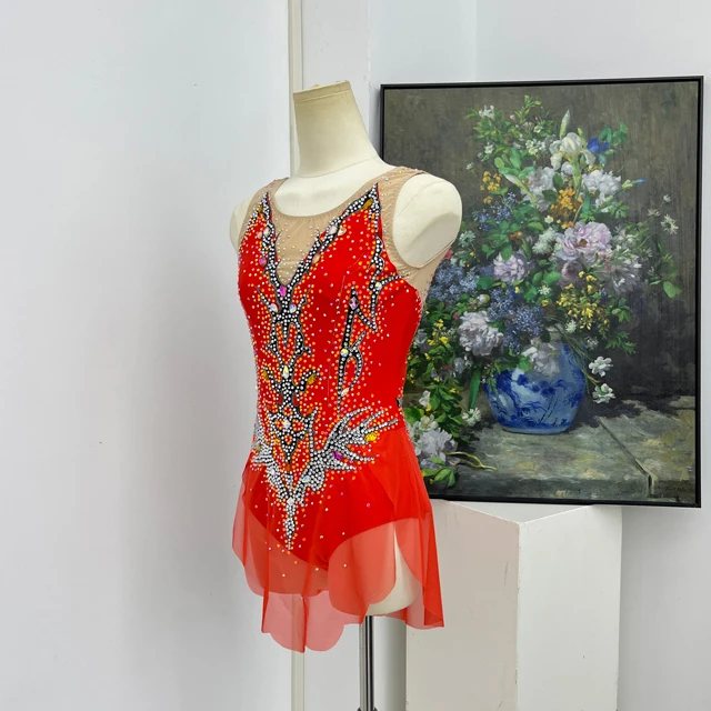 Kunstturnen-Trikot mit orange-roten Strasssteinen | G0112