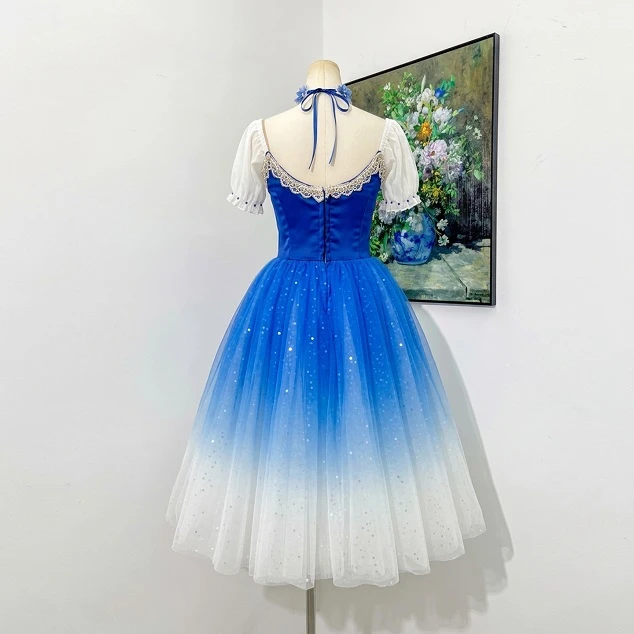 Blaues Ombre Giselle Peasant Ballett Langes Kleid | R1612