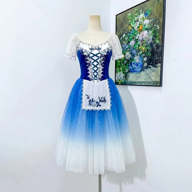 Blaues Ombre Giselle Peasant Ballett Langes Kleid | R1612