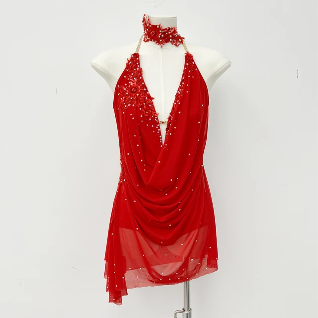 Rotes lyrisches Tanzkleid mit Neckholder | G0105
