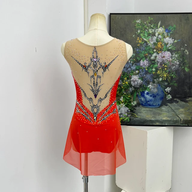 Kunstturnen-Trikot mit orange-roten Strasssteinen | G0112