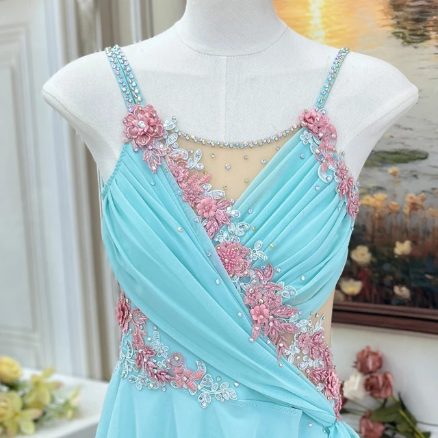 Himmelblaues florales Lyrical-Tanzkleid | R0978
