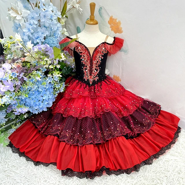 Rotes Ballett-Tutu-Kleid mit Don Quijote-Charakter | R0750