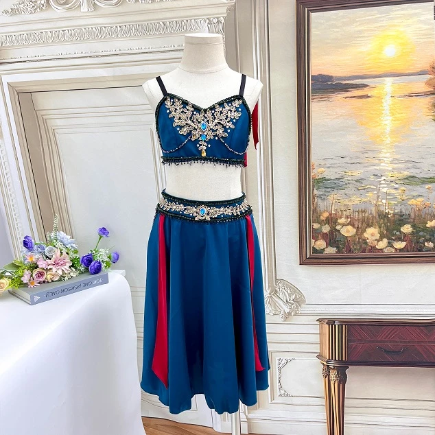 Blaugr&uuml;nes zweiteiliges Charakter-Ballettkost&uuml;m | R1212