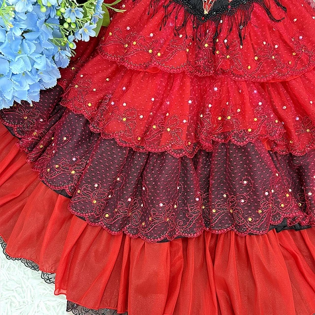 Rotes Ballett-Tutu-Kleid mit Don Quijote-Charakter | R0750