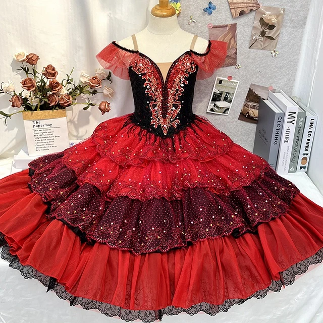 Rotes Ballett-Tutu-Kleid mit Don Quijote-Charakter | R0750