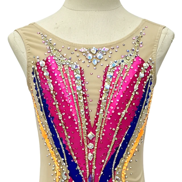 Magenta Color Block Rhythmic Gymnastics Leotard | G0117