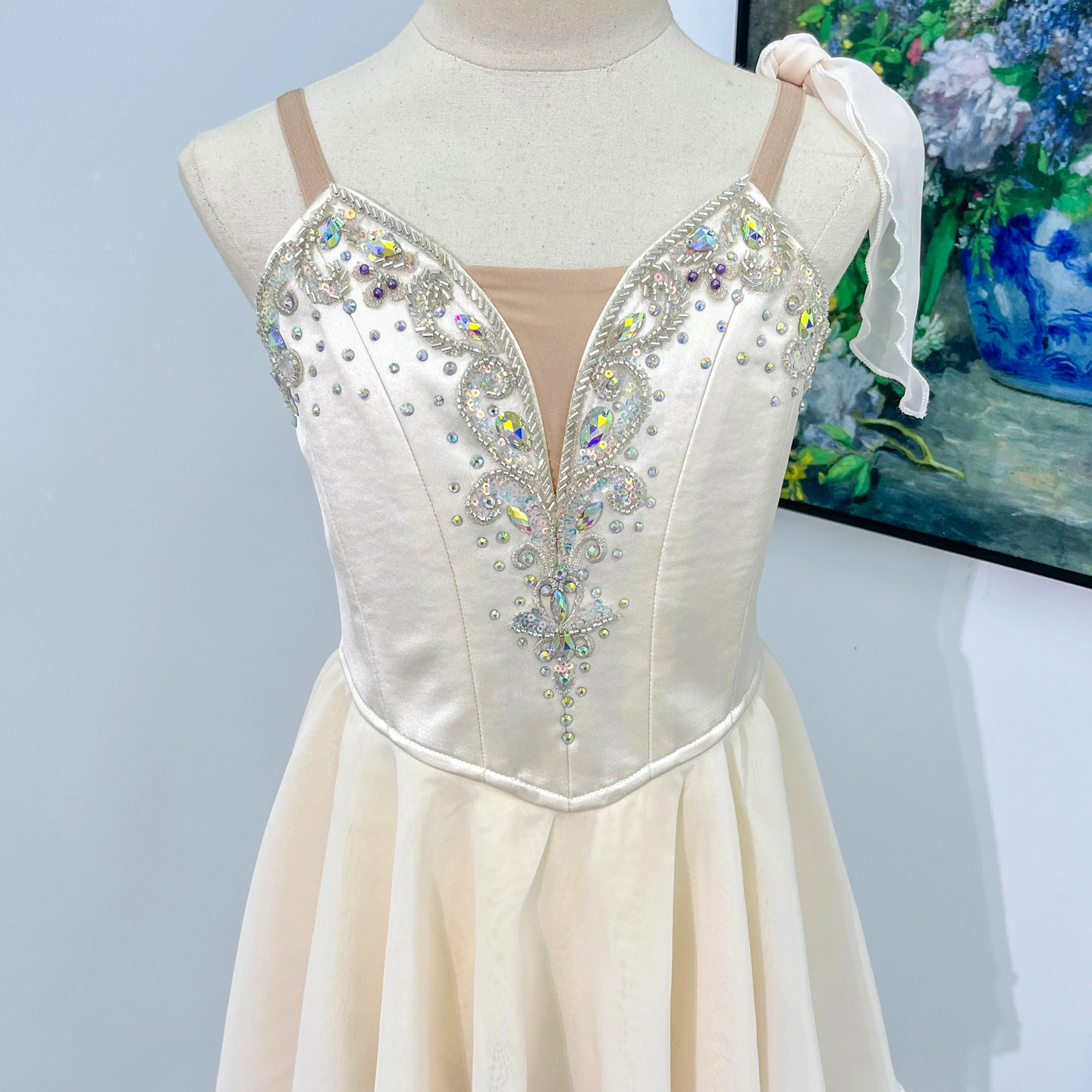 Rhinestone Embellished Chiffon Ballet Dress for Performance | R0320