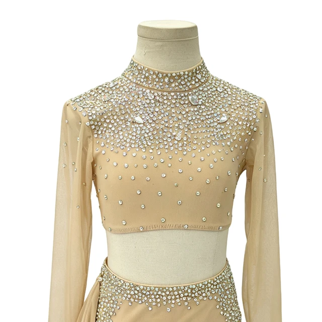 Nude High Neck 2-Piece Rhinestone Lyrical Dance Costume | R0985