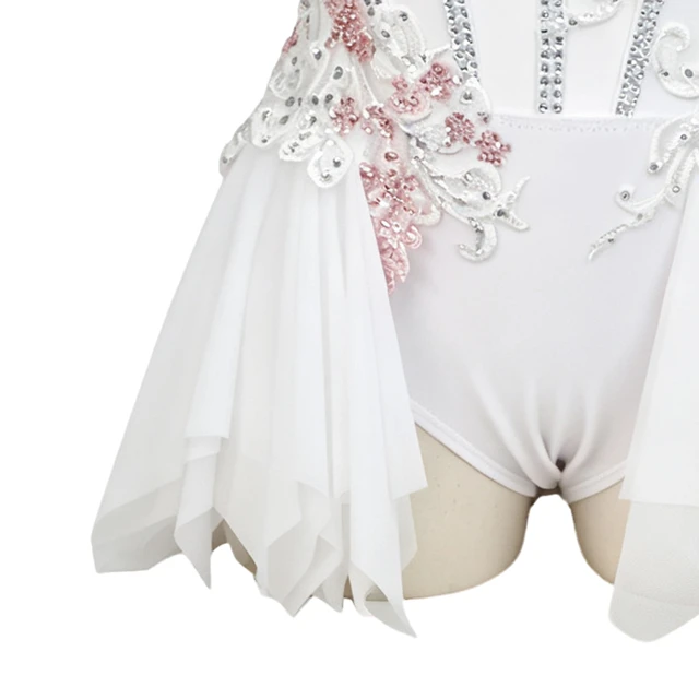 White with Pink Lace Rhinestone Lyrical Dance Dress | G030