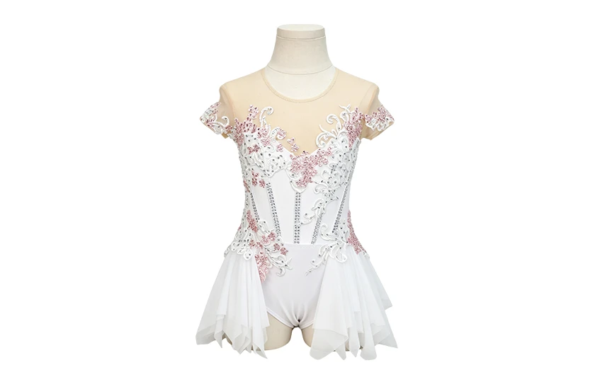 White with Pink Lace Rhinestone Lyrical Dance Dress | G030