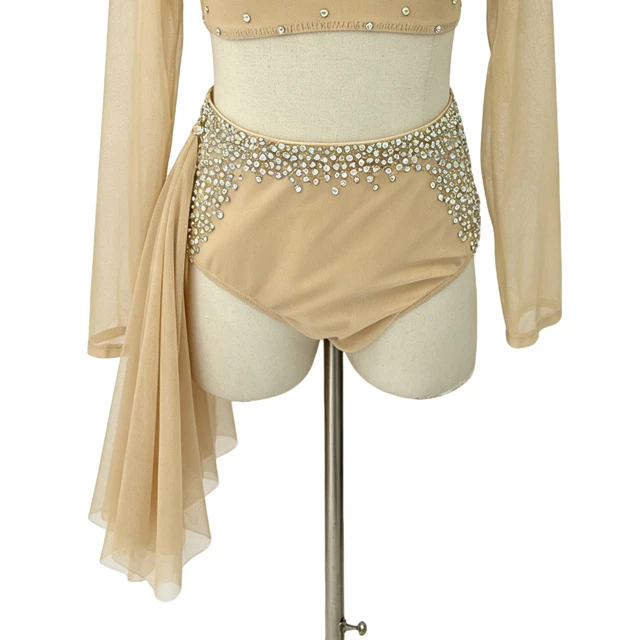 Nude High Neck 2-Piece Rhinestone Lyrical Dance Costume | R0985