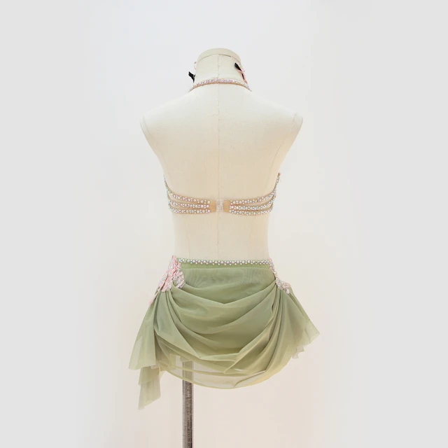 Sage Green Rhinestone Halter 2-Piece Lyrical Dance Costume | G003
