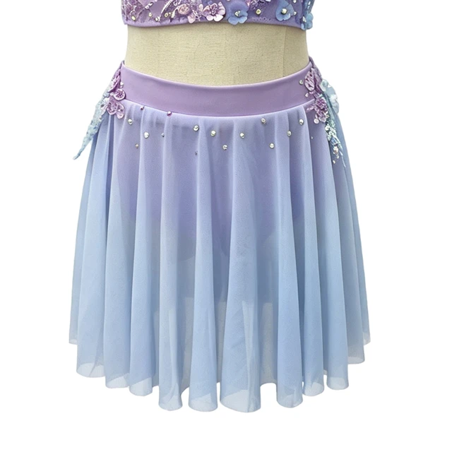 Purple Blue Ombre 2-Piece Floral Lyrical Dance Outfit | G026
