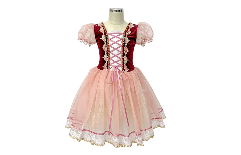 Girls Wine Red with Pink Character Ballet Dress | XGZ0250