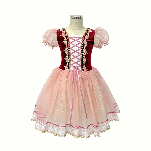 Girls Wine Red with Pink Character Ballet Dress | XGZ0250
