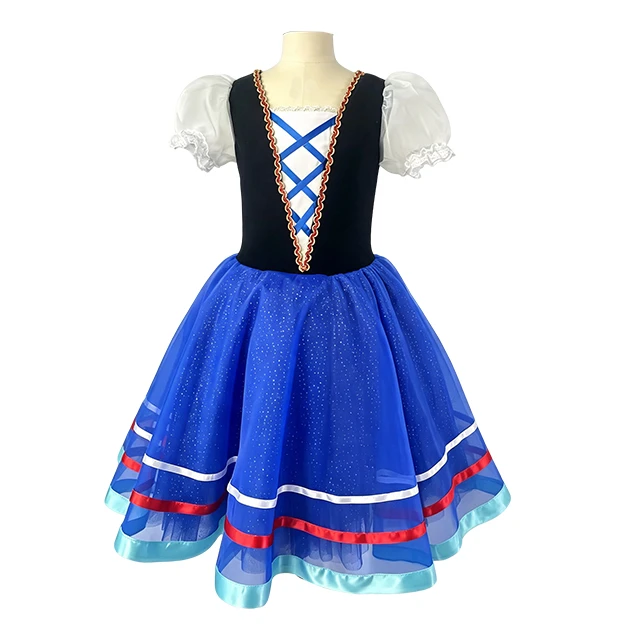 Girls Folk Style Blue Ballet Performance Dress | XGZ0254