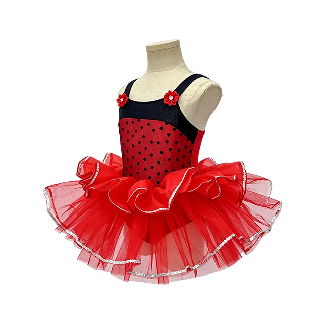 Red Heart Mesh Girls Tap & Jazz Dance Tutu Dress | XGZ0290