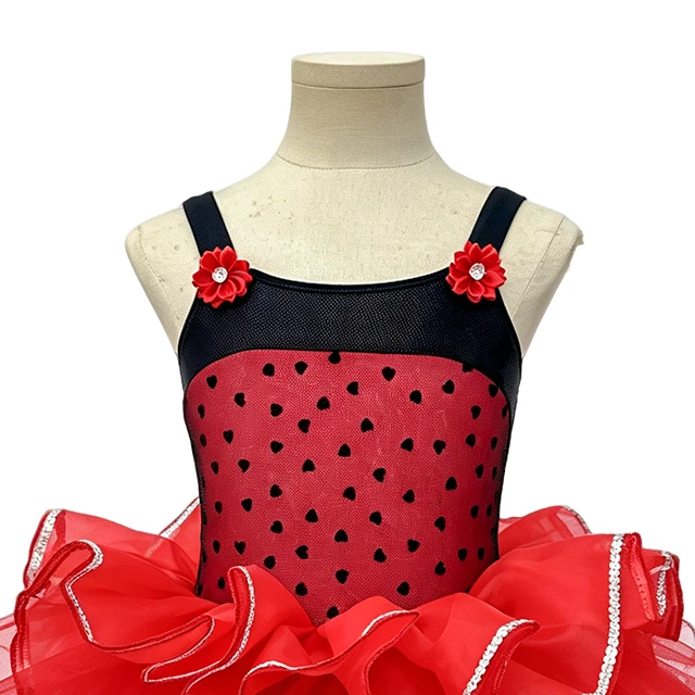Red Heart Mesh Girls Tap & Jazz Dance Tutu Dress | XGZ0290