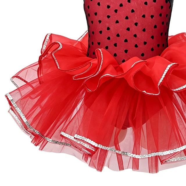 Red Heart Mesh Girls Tap & Jazz Dance Tutu Dress | XGZ0290