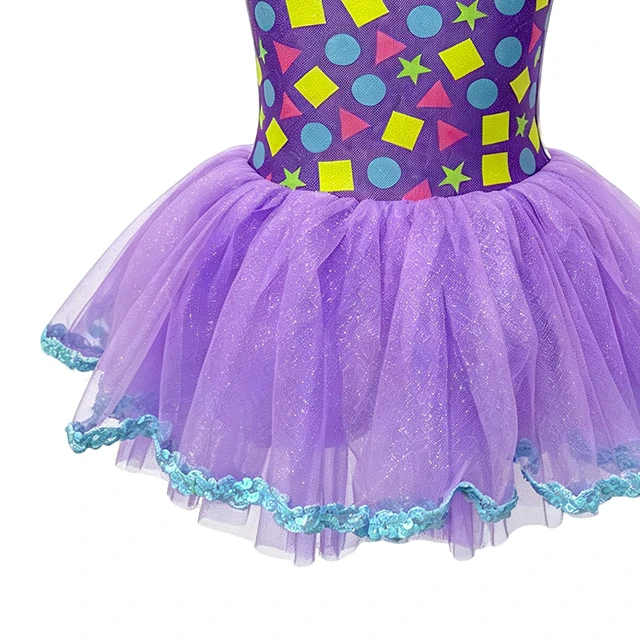 Colorful Geometric Print Collared Kids Tap & Jazz Dance Tutu Dress | XGZ0283