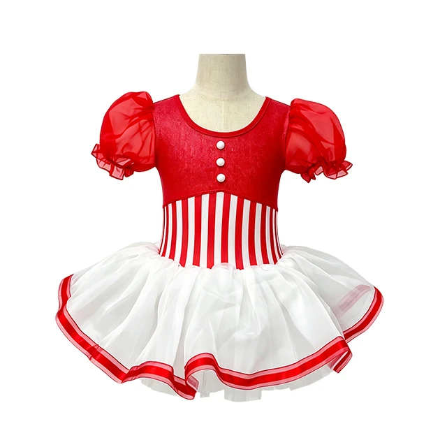 Red White Striped Waist Girls Tap & Jazz Dance Tutu Dress | XGZ0292