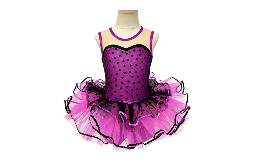 Purple Heart Mesh Kids Tap Jazz Dance Tutu Dress | XGZ0268