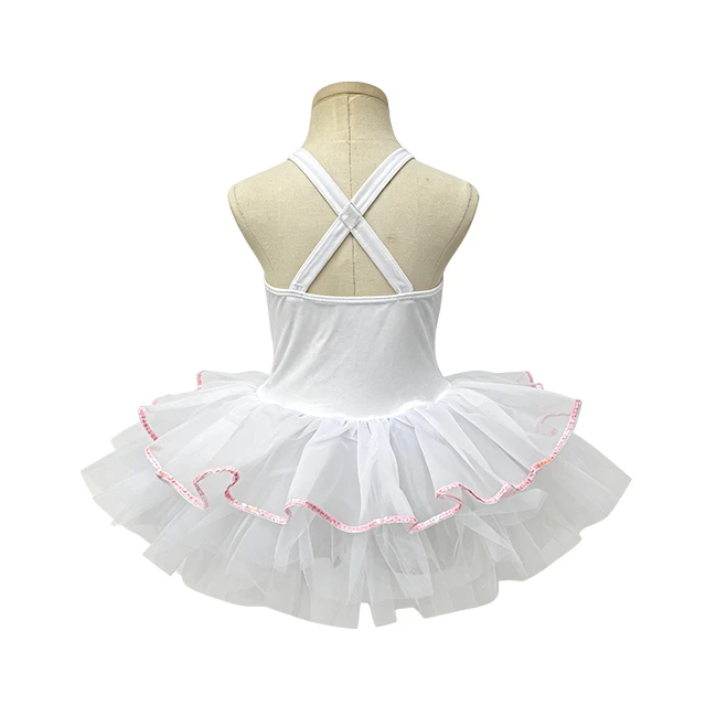 White & Pink Sequin Feather Girls Halter Ballet Tutu Dress | XGZ0298