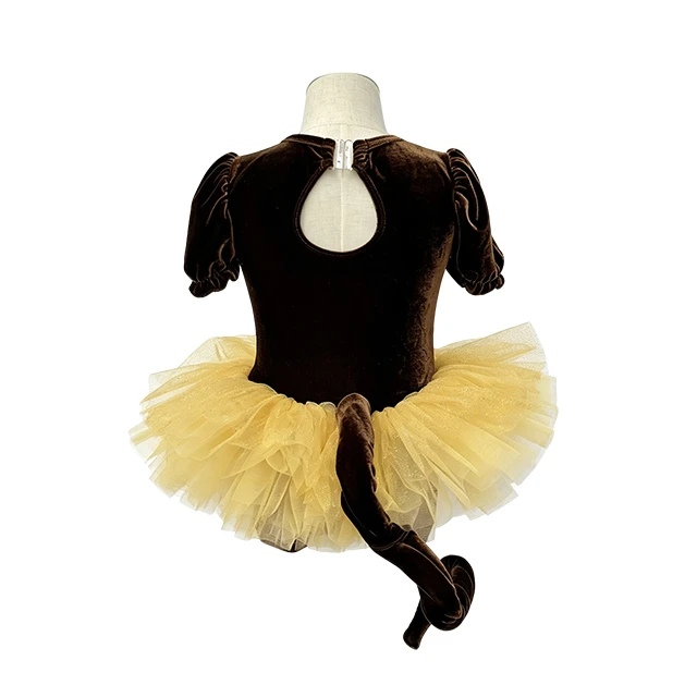 Brown Velvet Kids Monkey Ballet Tutu Dress with Tail | XGZ0297