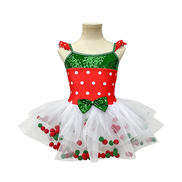 Christmas Red Green Polka Dot Ballet Tutu Dress for Girls | XGZ0293