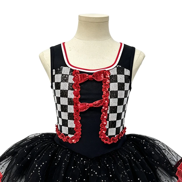Black Checkered Sequin Girls Tap & Jazz Dance Tutu Dress | XGZ0261