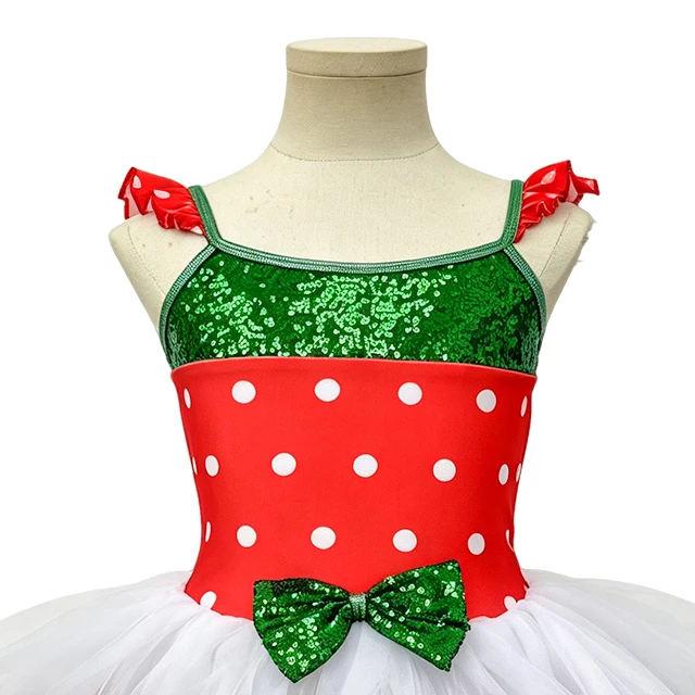 Christmas Red Green Polka Dot Ballet Tutu Dress for Girls | XGZ0293