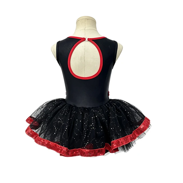 Black Checkered Sequin Girls Tap & Jazz Dance Tutu Dress | XGZ0261