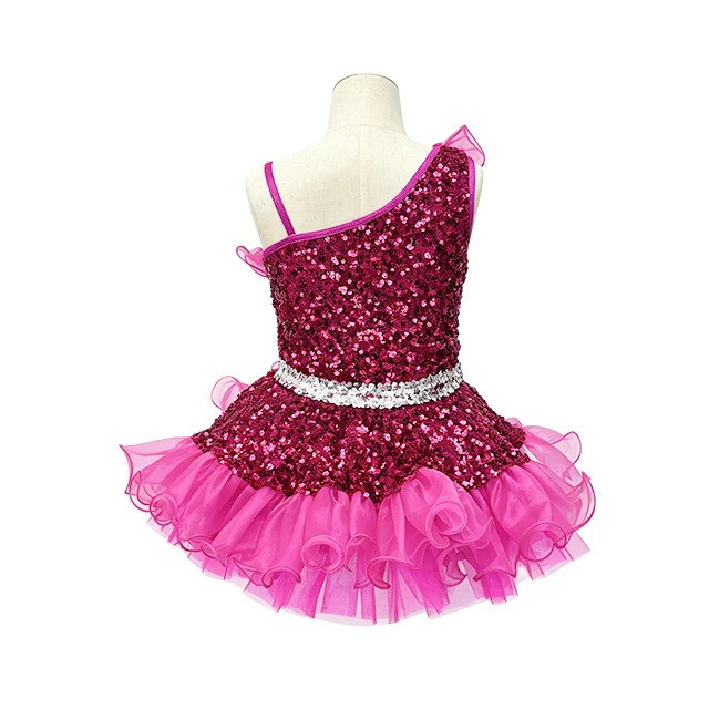 Fuchsia Sequin One Shoulder Girls Tutu Dress | XGZ0299