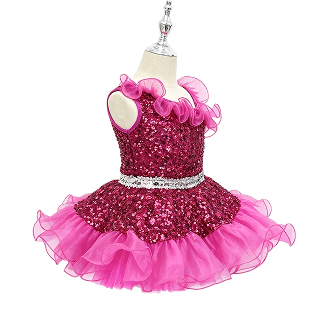 Fuchsia Sequin One Shoulder Girls Tutu Dress | XGZ0299