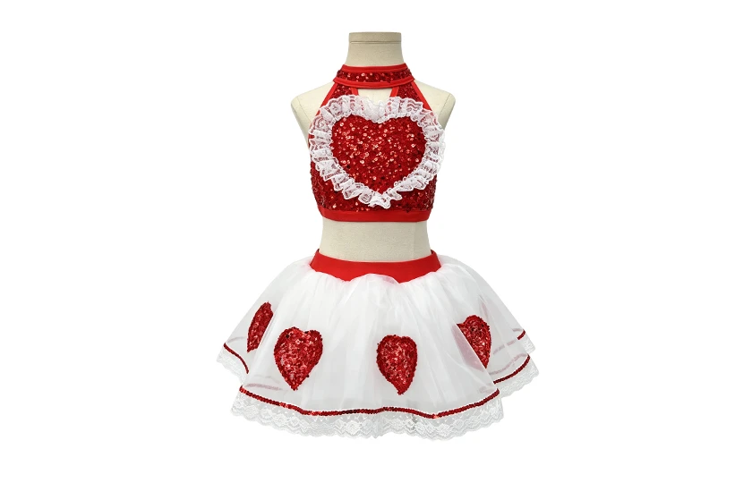Red Sequin Heart 2-Piece Tutu Outfit for Girls | XGZ0275