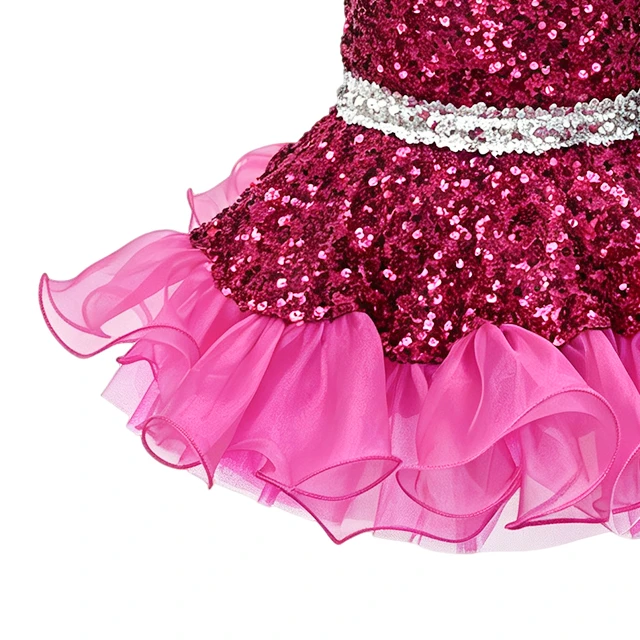 Fuchsia Sequin One Shoulder Girls Tutu Dress | XGZ0299