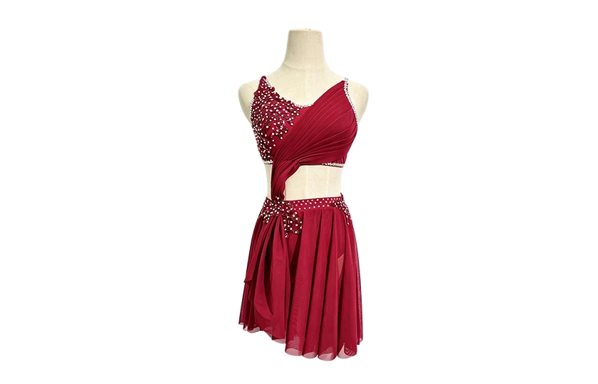 Burgundy Rheinstone Asymmetrical Lyrical Dance Costume|BLC1834