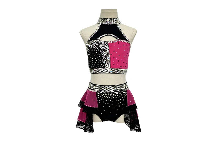 Red Black Color-blocked Design Rhinestone Lyrical Jazz Leotard|BLC2113