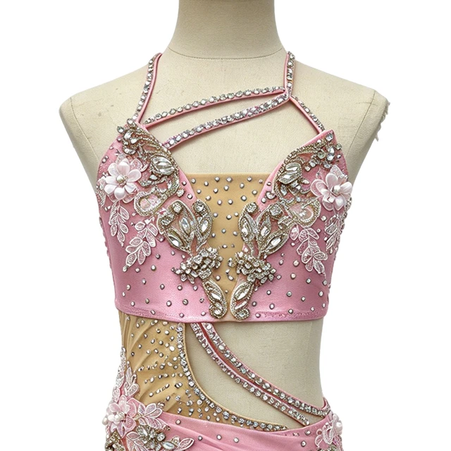 Pink Rhinestone Halter-neck Contemporary Lyrical Dance|G128