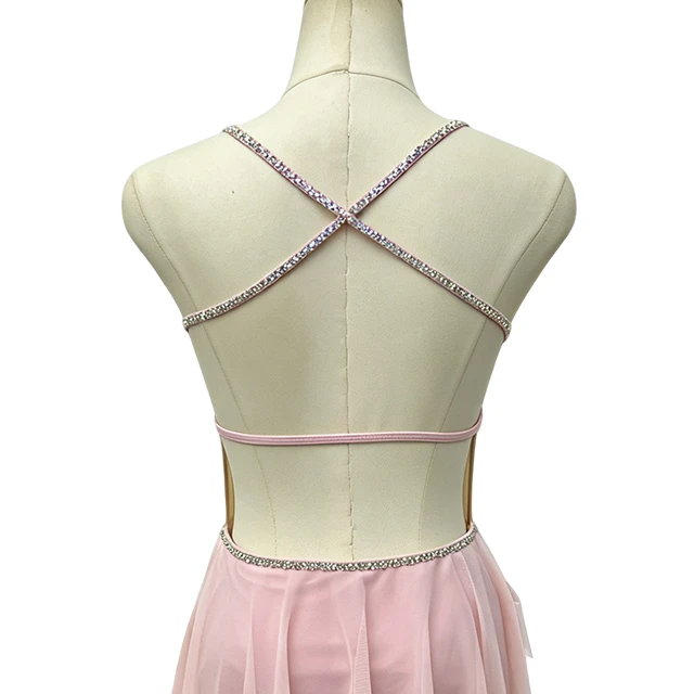 Pink Lyrical Dance Costume Halter Contemporary Rhinestone Stage Dress|G126