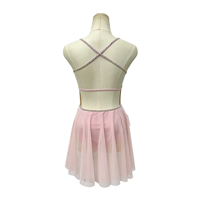 Pink Lyrical Dance Costume Halter Contemporary Rhinestone Stage Dress|G126