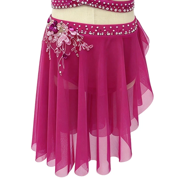 Rose Pink 2 pcs Seperate Rhinestone Lyrical Performance Costume|G127
