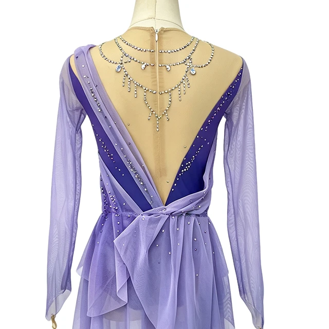 Lyrical Rhinestone Figure Skating Long Sleeve Dress